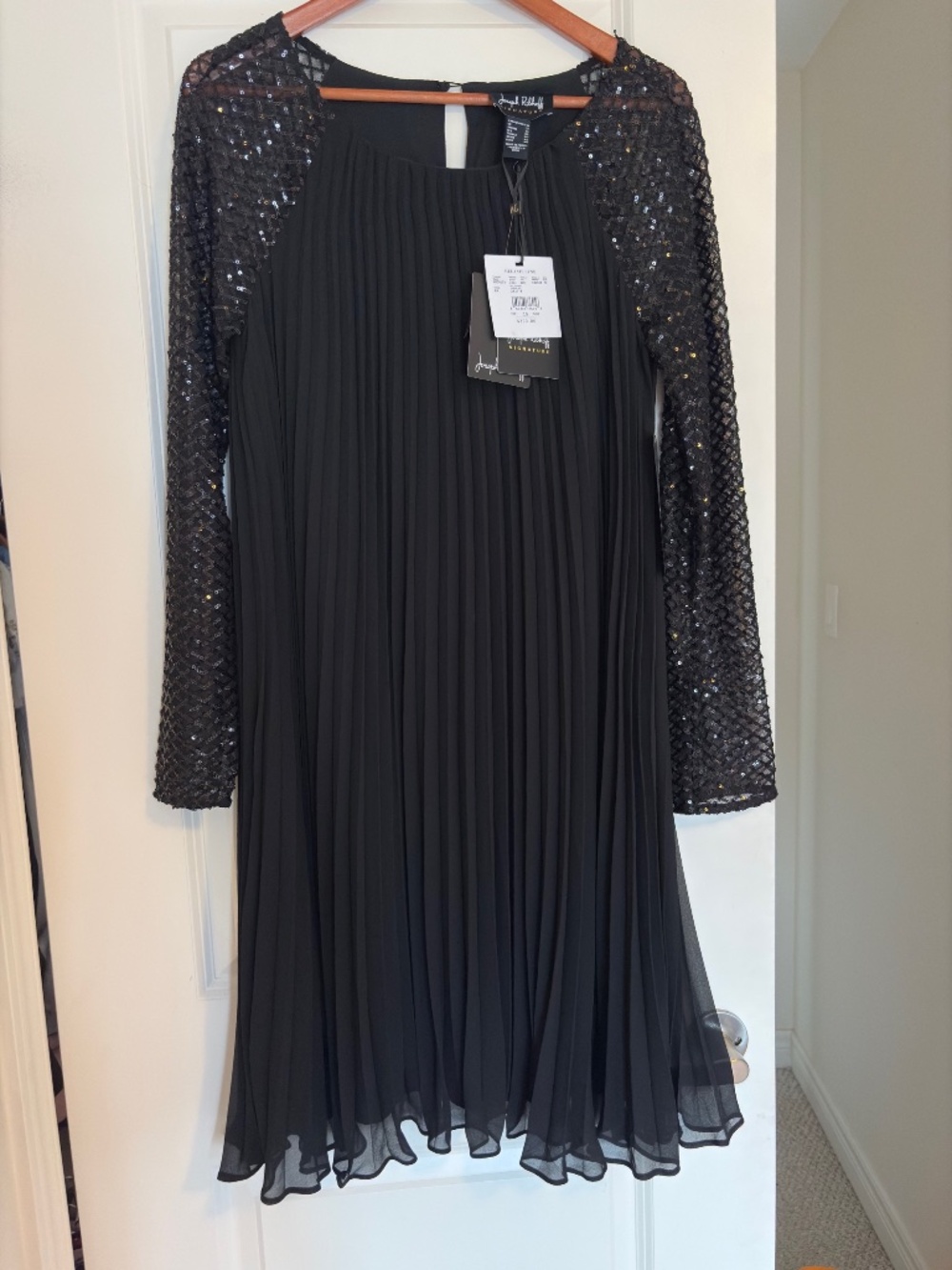 Joseph Ribkoff Black Pleated Chiffon Dress With Sequins